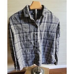 Madewell Women's Flannel Plaid Black Blue White Shirt size XS